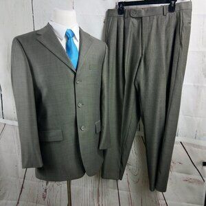 Lineage Superior 40R 3 Button Brown Plaid 2pc Suit